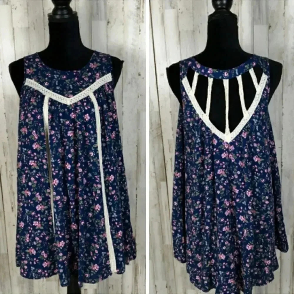 Entro Open Caged Back Floral Dress Swing Anthro v6x